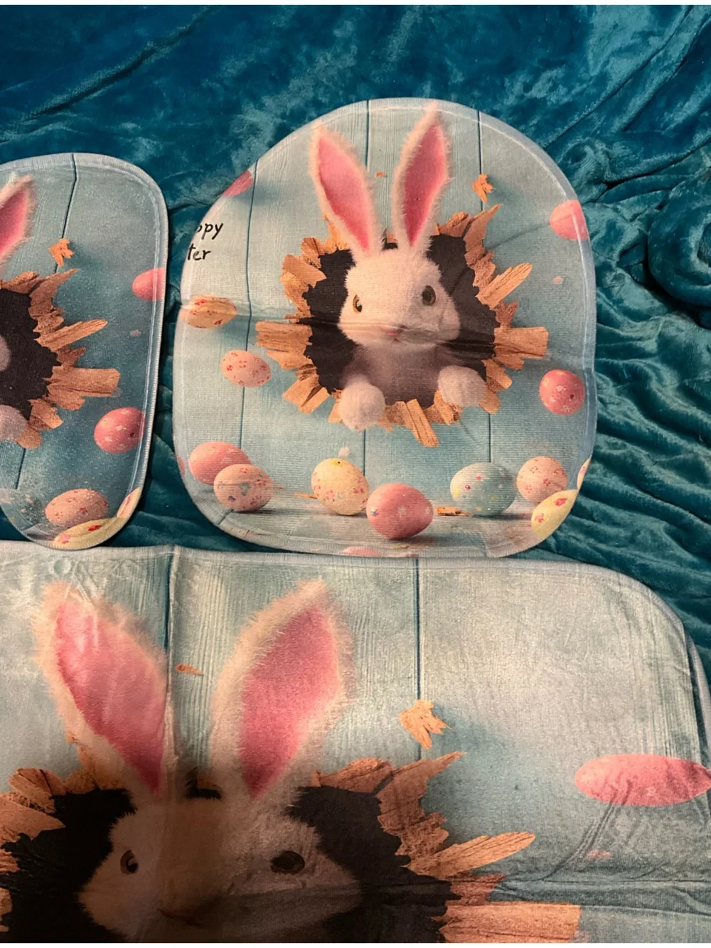 5pc NEW Easter Bunny Bathroom Mat Set Light Blue MATS,SHOWER CURTAIN SEAT COVER